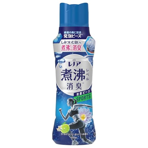 Pattern Name:本体 420m L ・パッケージ個数:1 ・抗菌ビーズは、衣類の消臭専用のお洗濯ビーズ。いつもの洗剤や柔軟剤に加えるだけで、しみついたニオイまで煮沸レベルに消臭* (*洗濯後