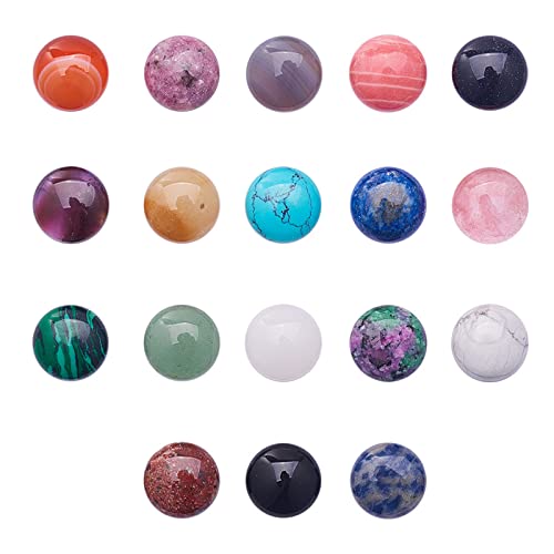 ナチュラル混合色 半円形/-/- サイズ:カボション: 16x6mm 1個/色 18個セット;プラスチック製の箱： 7.4x7.2x1.7cm 1個. 多種多様：ミックスはカボション18個あり、また色