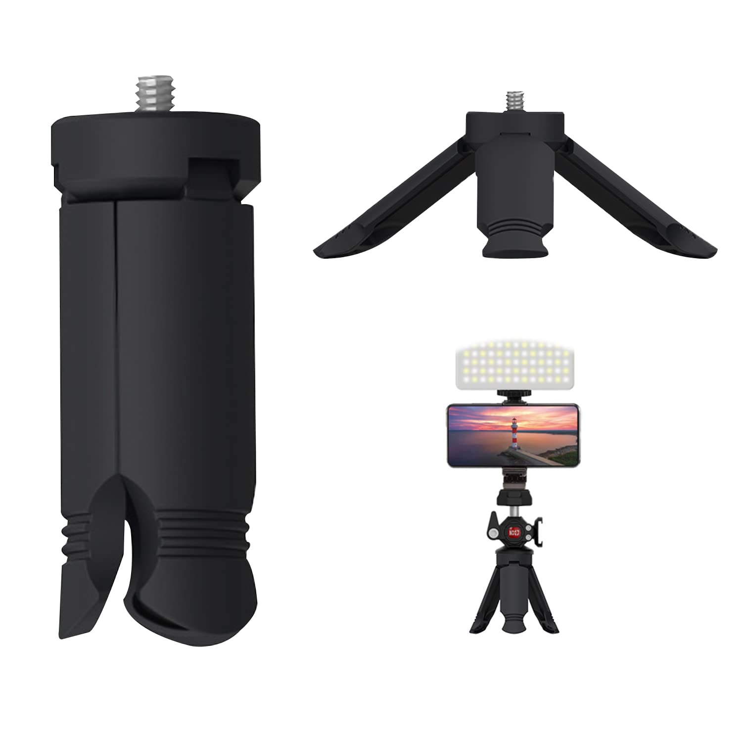 ・ブラック ・メリット折り畳み式 小型 軽量 コンパクト 卓上三脚，頑丈なステンレス製三脚，撮影時 カメラ グリップボトムグリップとして用いて手元を安定させることで 手ブレ 軽減 の効果も期待できます