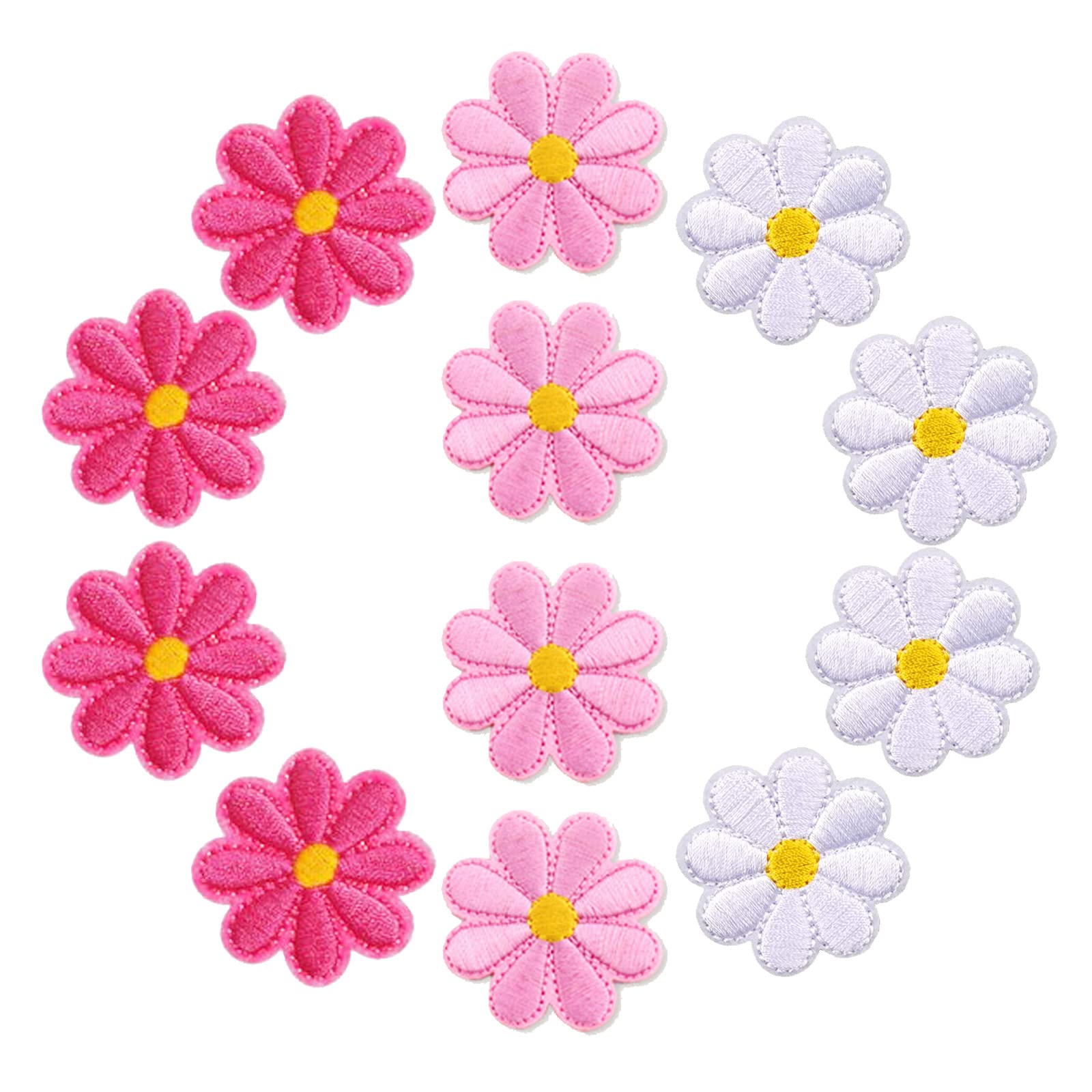 刺繍・MIX1 4cm ・・Color:MIX1 ・おしゃれな花の形のワッペン 鮮やかな色、精緻な作業で生産したアイロン対応可愛いワッペン12枚セットです。パステルカラーがやさしい雰囲気の刺繍モチーフ