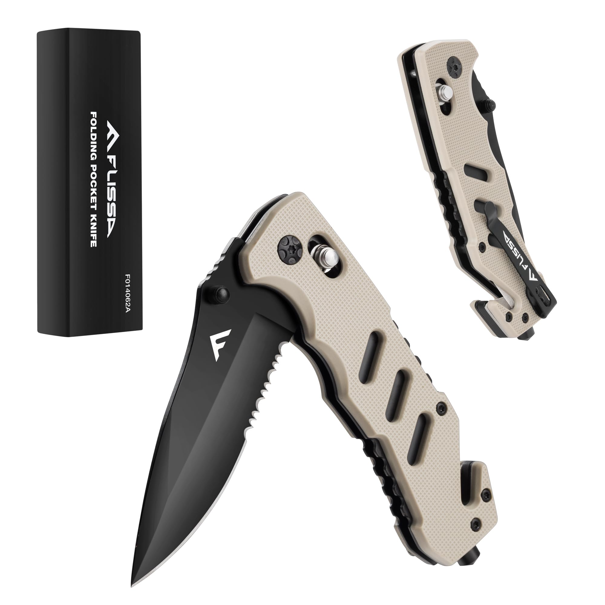 ・ブラック ・商品仕様全長：21cm、刃体長さ：8cm、刃厚さ：3mm、折り畳む状態：12cm、重量：123g、ブレード:ステンレス製、柄材：ガラス強化ナイロン。 ・3-IN-1多機能ナイフ多機能ナイ