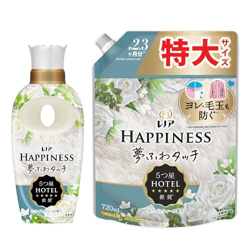 パッケージ：マルチカラー/-/4904740674520 ・パッケージ個数:1 ・新レノアハピネス夢ふわタッチは、洗濯するたび気になる衣類のダメージまで防ぐ。Tシャツの首元のヨレやニットの毛玉を防いで