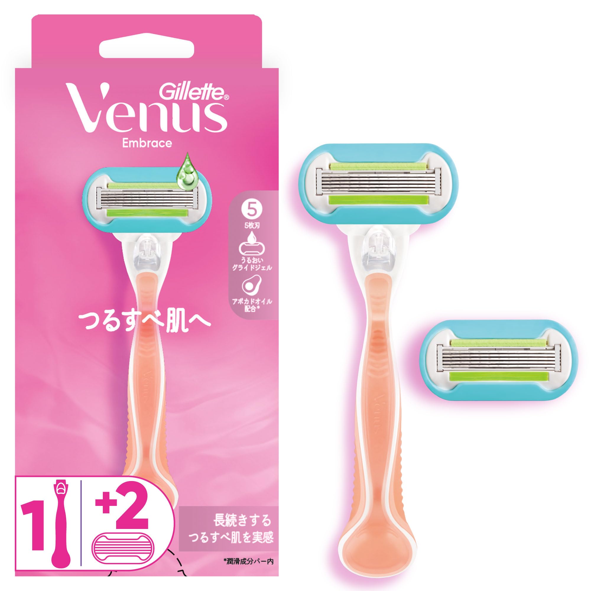 ・ 替刃2個付 ・女性用カミソリつるすべ肌へ。長続きするつるすべ肌を実感。 ・うるおいグライドジェルお肌を保護するうるおいグライドジェル。びっくりする剃り心地。なめらかシェービング。 ・スキンフィット