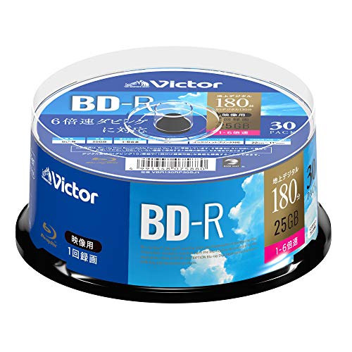 30枚(スピンドル)ホワイト/30枚(ホワイト)/VBR130RP30SJ1 ・Size:30枚(ホワイト) ・パッケージ個数:1 ・品種:録画用 BD-R(25GB） ・1回録画用 ・録画時間:地デ